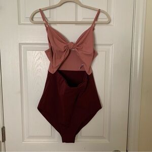 Two-Tone Pink & Maroon One-Piece Swimsuit